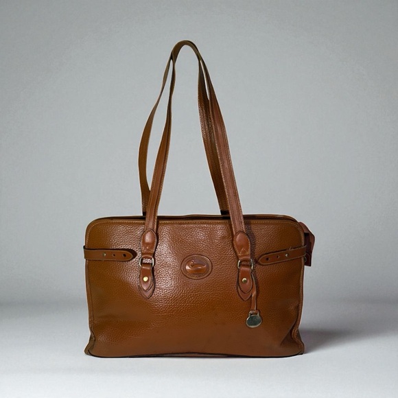 Vintage dooney & bourke brown pebbled leather satchel purse large tote bag - Picture 1 of 13